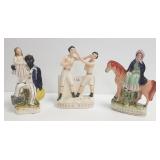 3 Staffordshire figures - Heenan Sayers, etc.
