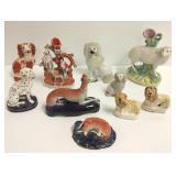 10 Staffordshire figures including 7" sheep vase