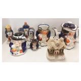 5 Toby style items & 2 Staffordshire houses