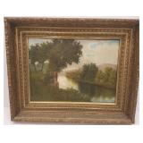 St. Croix River oil on canvas in ornate gilt frame