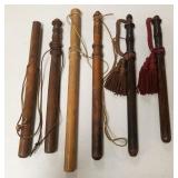 6 assorted wood nightsticks -some with cords-