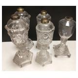 5 antique whale oil glass lamps- tallest 11"