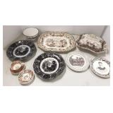 Group of antique brown & mulberry, etc. transfer