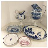 Group including Meissen compote, flow blue china,
