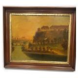 Framed painting of a fortress 28 1/2" x