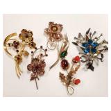 5 vintage sterling & rhinestone brooches inc. Coro