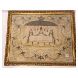 Antique framed silk tapestry - religious ceremony