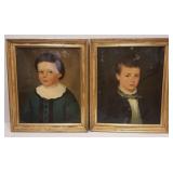 2 antique oil paintings on canvas - portraits of