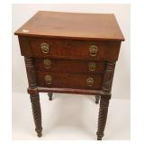 Antique 3 drawer mahogany nightstand with brass
