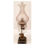 Antique bronze & marble Sinumbra lamp with prisms-