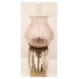 Antique bronze & marble Sinumbra lamp with prisms-