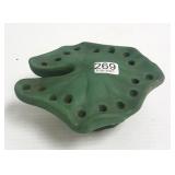 Arts & Crafts matte green lotus form flower frog-