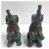 Pair 3 piece cloisonne elephant motif covered jars
