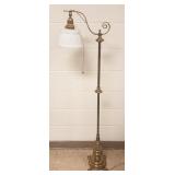 Vintage brass floor lamp with frosted glass shade