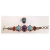 2 signed Sajen sterling & gemstone jewelry pc