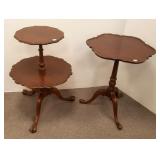 2 mahogany lamp tables - one is 2 tier & clawfoot