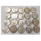 20 - 1964 U.S. silver Kennedy half dollars