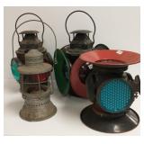 3 Adlake railroad switch lanterns & an unmarked