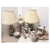 Large group including Delft ware - lamps, vases,