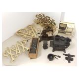 Toy German sewing machine, miniature stoves,