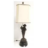 Antique spelter figural lamp with shade 32" high