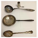 4 antique silver items including tea strainers,