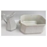 Antique English white ceramic foot bath & T & R
