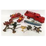 Wyandotte trunk, farm toys, Wolverine sub, tin