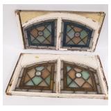 2 stained & leaded glass windows 15" x 29"