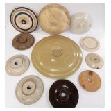 20 gallon Red Wing lid, misc. stoneware & wood