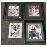 3 framed & 1 unframed autographed sports prints