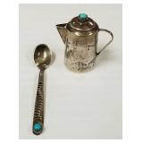 Sterling Southwest miniature teapot & spoon set