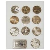 11 - .999 silver 1 oz. rounds / ingot