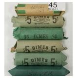 6 rolls of U.S. Roosevelt silver dimes