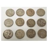 12 U.S. silver half dollars