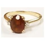 Vintage 14K ring set with 2 diamonds & oval red