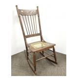 Antique oak caned pressed back rocker - Dewey