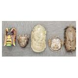 5 assorted ethnic carved wood masks - 19" largest