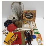 Group of including scout items, fishnet, Tack -L-
