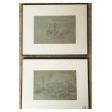 2 framed signed drawings - signatures on front -