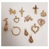 Group of assorted 14K gold jewelry-pendants, cross