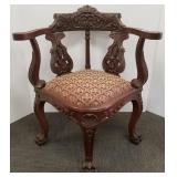 Carved antique Northwind corner armchair - 31" w x