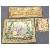 One framed & 2 unframed antique style tapestries