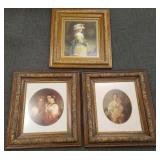 3 antique ornate frames with modern prints of