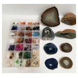 Group of rocks & minerals, agate sections, etc.