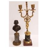 Bronze & marble putti candelabrum & bronze &