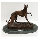 P.J. Mene signed bronze greyhound sculpture on