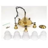 Brass 5 light vintage light fixture with etched