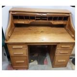 Oak s-curve roll top desk with chamfered panels-