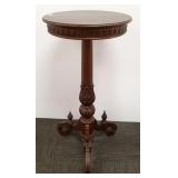 Carved antique round top table - 16" dia. x 32" h